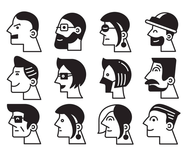 human face side view icons vector set - Vettoriali, immagini