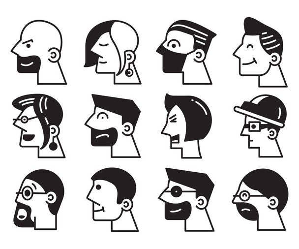 human face side view icons vector set - Vector, Image