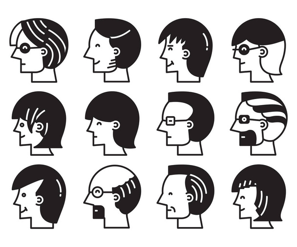 human face side view icons vector set - Vettoriali, immagini