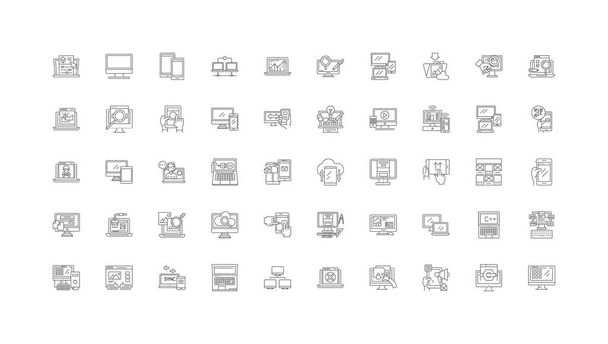 Server icons concept illustration, linear icons, line signs set, vector set - Vector, Imagen