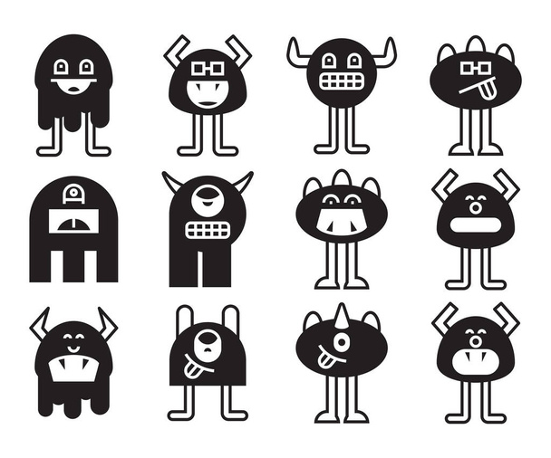 funny and cute monster icons set vector - Vetor, Imagem