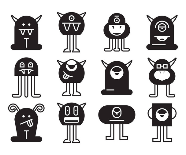 funny and cute monster icons set vector - Vetor, Imagem