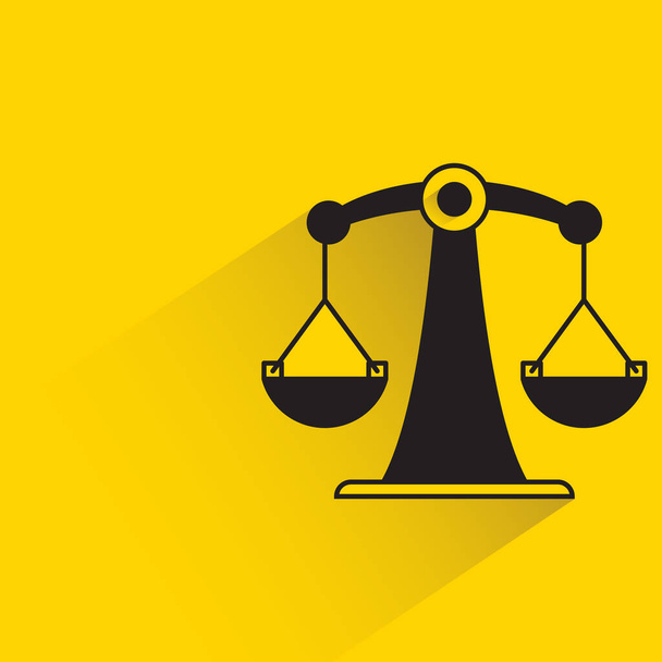justice balance scale with shadow yellow background - Διάνυσμα, εικόνα