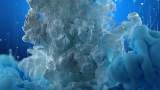 Niebieski i biały atrament w wodzie - Materiał filmowy, wideo
