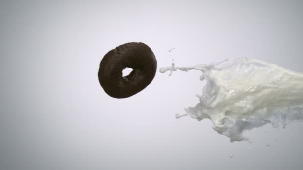 Milk and doughnut in air shooting - Footage, Video