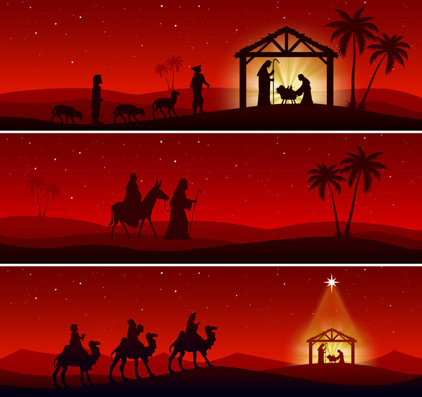 Триптих Різдва Христового на червоному фоні - Фото, зображення