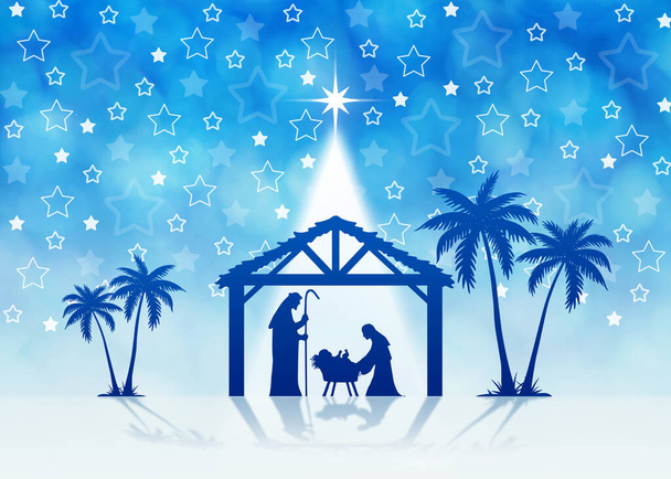İsa 'nın Doğumu Sahnesiyle Noel tebrik kartı - Fotoğraf, Görsel