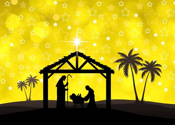 Žluté vánoční betlémy scéna pozadí - Fotografie, Obrázek
