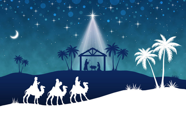 Blue Christmas Nativity scene background - Photo, Image