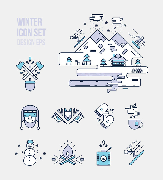 Set icone inverno e boscaiolo
 - Vettoriali, immagini