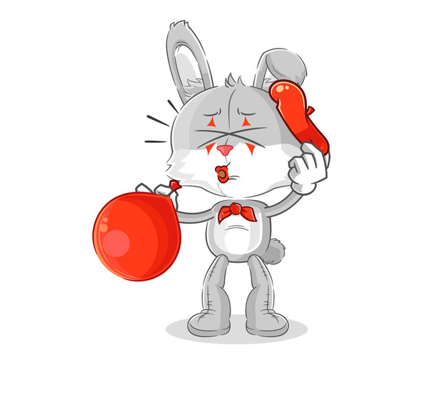 the rabbit pantomime blowing balloon. cartoon mascot vecto - Vektor, obrázek