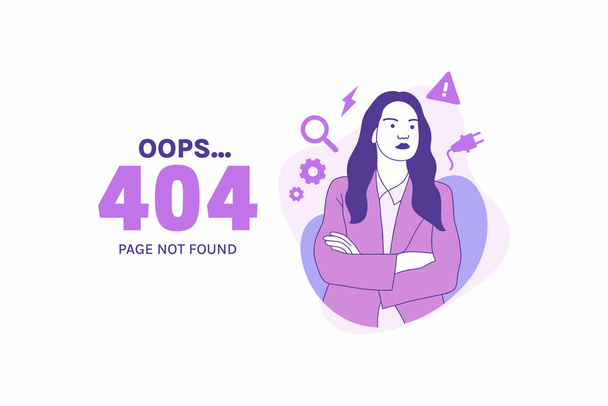 Illustrations Arms Crossed angry woman for Oops 404 error design concept landing page - Вектор,изображение