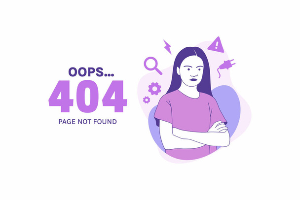 Illustrations Arms Crossed angry woman for Oops 404 error design concept landing page - Vektor, obrázek
