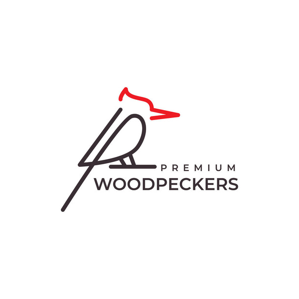 art line woodpecker logo design vector - ベクター画像
