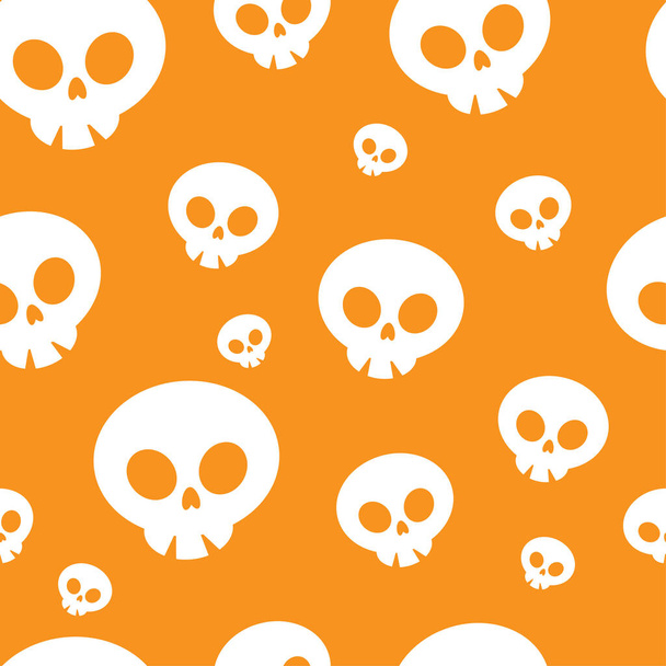 Funny white skulls and flowers isolated on orange background. Cute festive cartoon seamless pattern. Vector simple flat graphic hand drawn illustration. Texture. - Vector, Image