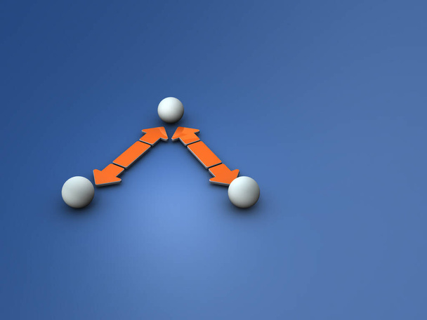 Abstract concept representing love triangle. mutual dependencies. competition and rivalry. An unfaithful relationship on the balance. cool blue background. 3D rendering. - Fotó, kép