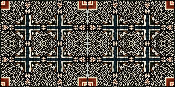 African kente cloth patchwork effect border pattern. Seamless geometric quilt fabric edging trim background. Patched boho rug safari shirt repetitive ribbon endless band - Foto, Bild