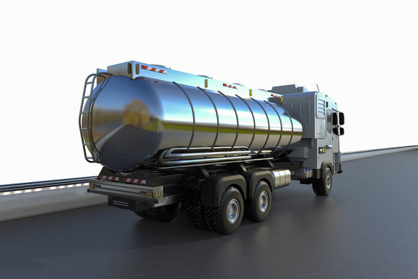 3d rendering logistic oil tank semi trailer truck or lorry on highway road with white background - Φωτογραφία, εικόνα