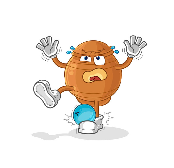 the clay pot hiten by bowling cartoon. cartoon mascot vecto - Vector, afbeelding