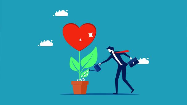Favorite work. water the heart and businessman. business concept vector illustration eps - Wektor, obraz