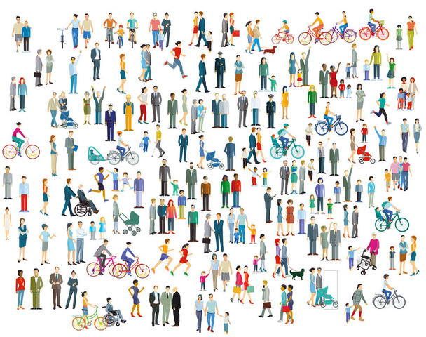 Large group of people and families on white background. illustration - ベクター画像
