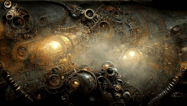 Steampunk metal texture with gadgets and light - Zdjęcie, obraz