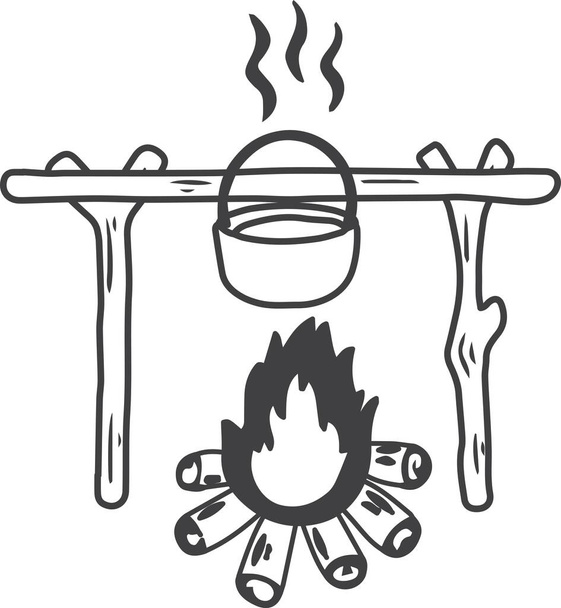 Рука Намальовані кухонні горщики та ілюстрація вогнищ ізольовані на фоні
 - Вектор, зображення