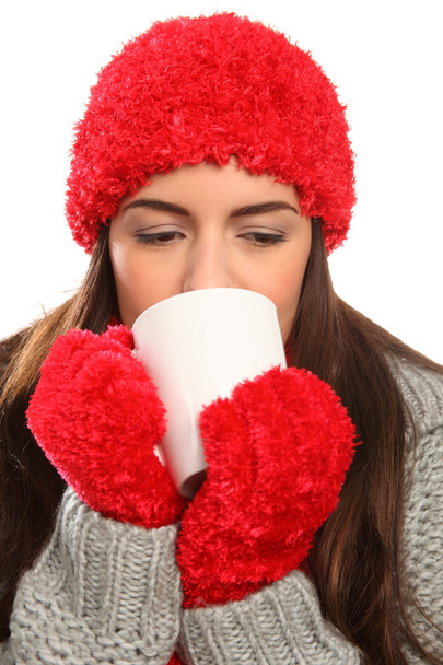 Woman with warm wollies and mug - Foto, imagen