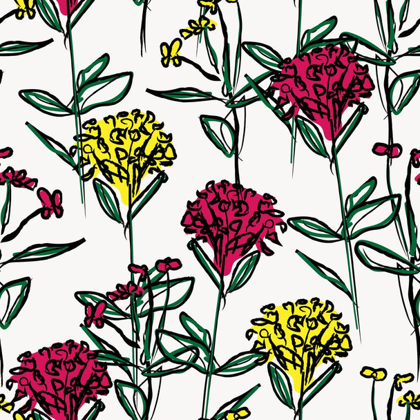 Pinceladas florales diseño de patrones sin costuras para textiles de moda, gráficos, fondos y artesanías - Vector, Imagen