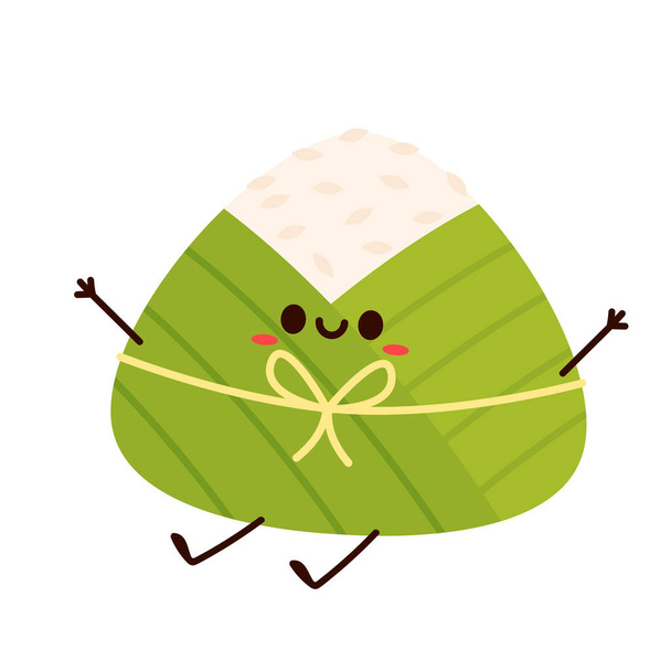 Delicious zongzi on white background. Duanwu Festival, date and wine's name written in Chinese calligraphy. Delicious zongzi character. - Vektor, kép