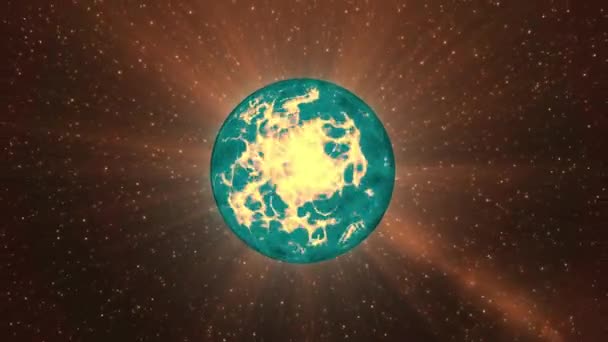 Jasnoniebieska kula z ogniem w środku. Ruch.Ciemne tło z gwiazdami z animacją, która świeci i pali się światłem wewnątrz. Wysokiej jakości materiał 4k - Materiał filmowy, wideo