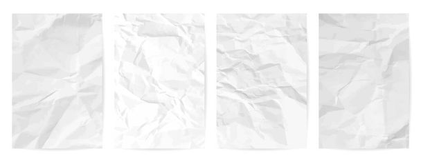 Белый тощий бумажный фон. Набор из четырех вертикальных скомканных пустых бумажных шаблонов для плакатов и баннеров - Вектор,изображение