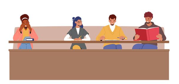 Students Listening Lecture In University Or College Hall, Young People Taking Notes, Reading Texbook, Listening Class, Characters Getting Education in High School. Cartoon Vector Illustration - Vektör, Görsel