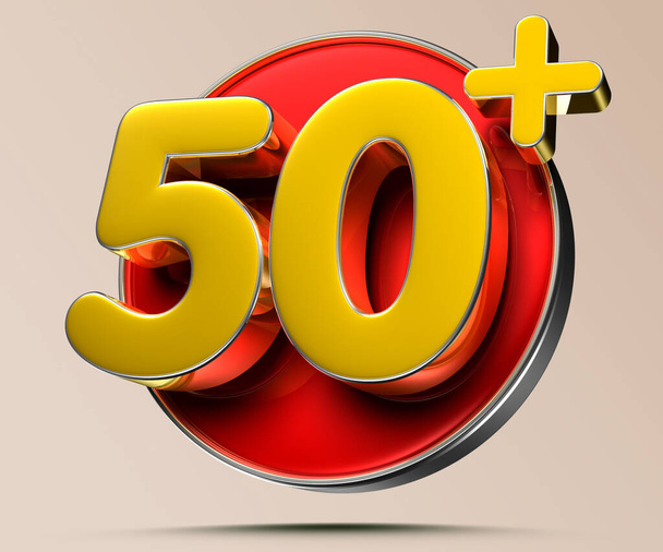 50 plus 3D illustration on light cream background have work path.Advertising signs. Product design. Product sales. - Φωτογραφία, εικόνα