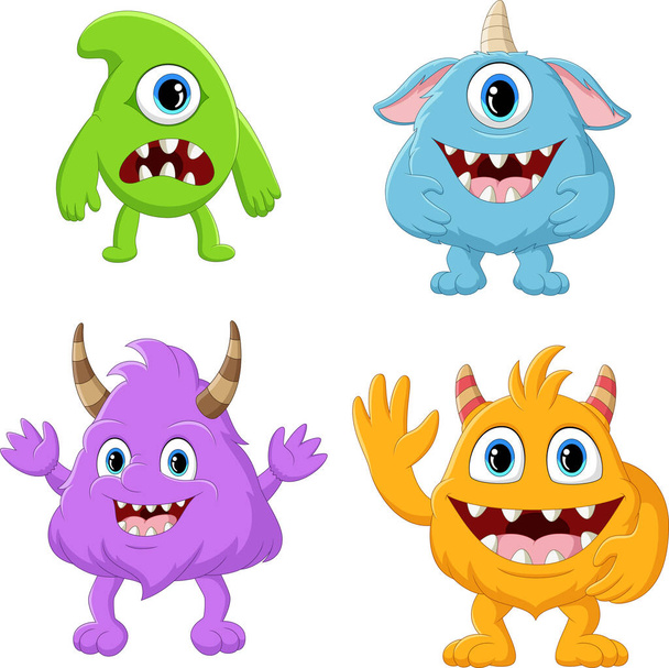 Vector illustration of Set of cute monster cartoon - Vector, imagen