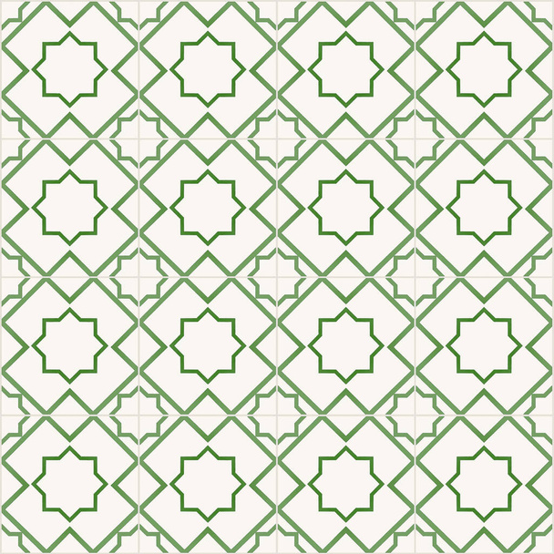 Islamic tiles. Seamless Pattern in green color. Ceramic Tiles. Hydraulic ceramic design.  - Vetor, Imagem