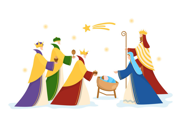 Happy Epiphany Day Template Hand Drawn Cartoon Flat Illustration Christian festival to Faith on the Divinity of Jesus Since His Coming to the World - Vettoriali, immagini