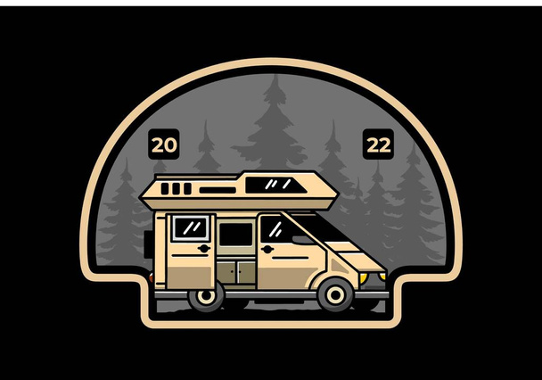 Big family van with sliding door for camping illustration badge design - Vektor, obrázek