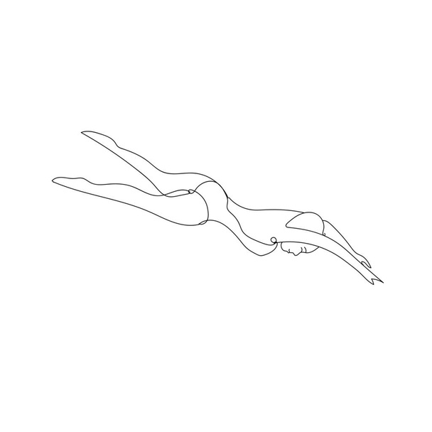 dibujo en línea continua de una mujer nadadora sobre fondo blanco - Foto, imagen