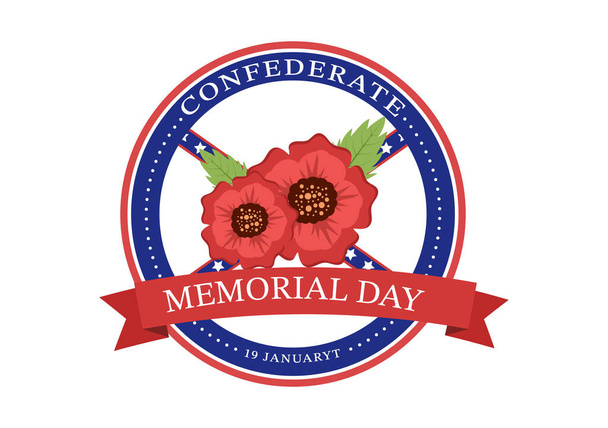 Confederate Memorial Day Template Hand Drawn Cartoon Flat Illustration for Commemoration Servicemen of the America with Flag Design - Vektor, obrázek
