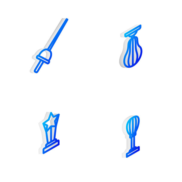Set Isometric line Punching bag, Fencing, Award cup and icon. Vector. - Διάνυσμα, εικόνα