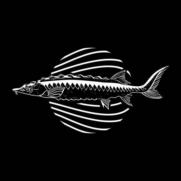 Vintage sturgeon fish vector logo illustration - Vektor, kép