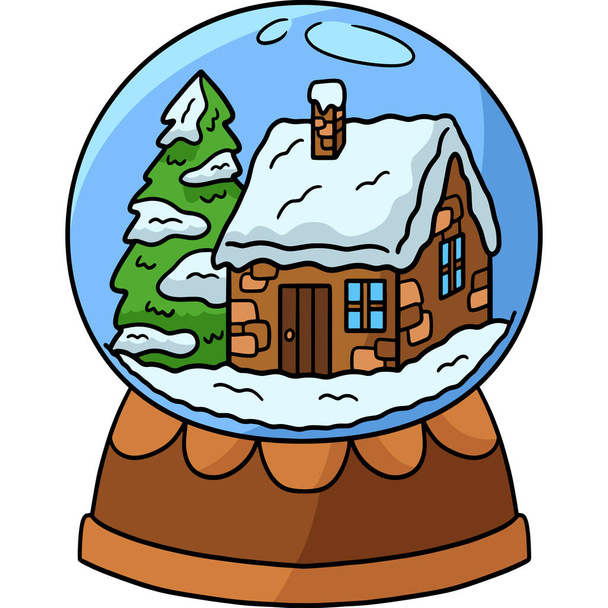 This cartoon clipart shows a Christmas Snow Globe illustration. - Vektör, Görsel