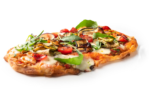 close-up shot of delicious Italian pizza on white - Foto, afbeelding