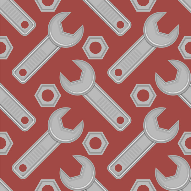 Wrench Screw Icon Isolated on Red Background. Industrial Concept. Seamless Pattern. - Vector, Image