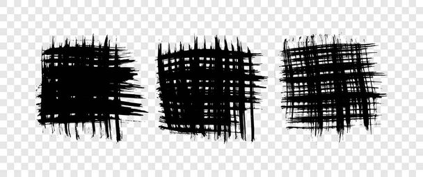 Set of black brush strokes in square form. Hand drawn ink spot isolated on transparent background. Vector illustration - Vector, Image