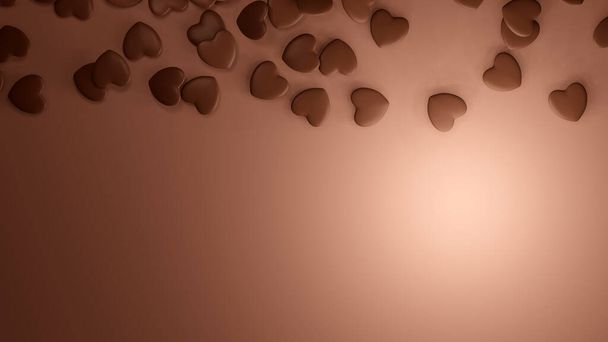 Spreading brown chocolate heart on gradient brown table (3D Rendering) - Fotoğraf, Görsel