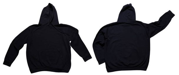 Zwarte hoodie mock up set voor- en achteraanzicht. Hoody geïsoleerd op wgite achtergrond, sweatshirt mock up. Hoodie mockup geïsoleerd over wit - Foto, afbeelding