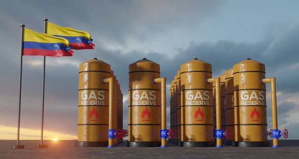 Colombia gas reserve, Colombia Gas storage reservoir, Natural gas tank Colombia with flag Colombia, sanction on gas, 3D work and 3D image - Foto, immagini