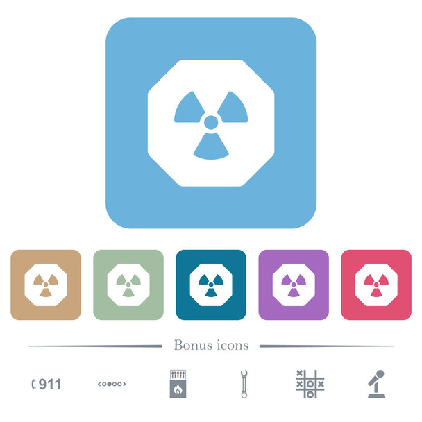 Octagon shaped uranium sanction sign solid white flat icons on color rounded square backgrounds. 6 bonus icons included - Vektör, Görsel